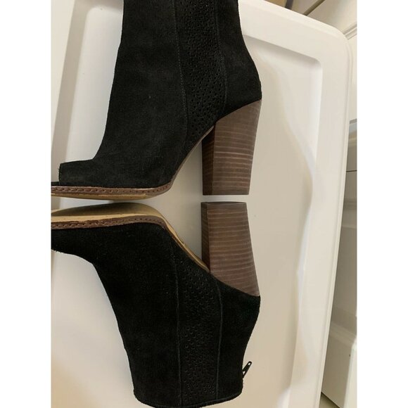 Gianni Bini Womens Sz 9M Black Open Toe Suede Leather Ankle Zip Wedge - Picture 6 of 8